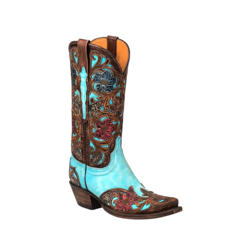 Lucchese Boots | Drea - Emerald Blue + Brown