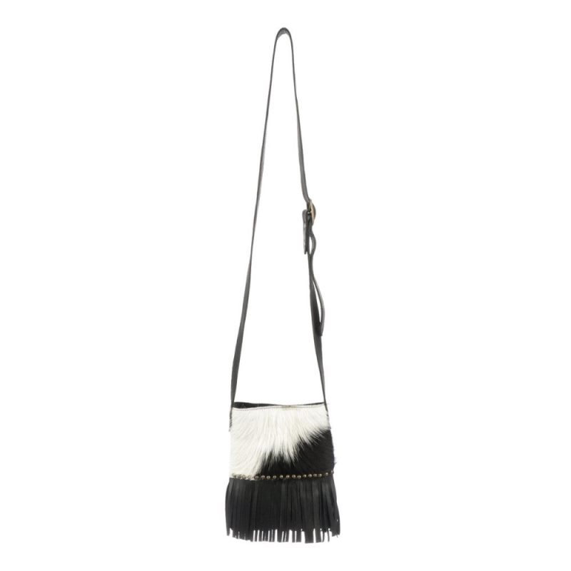 Lucchese Boots | Mini Cowprint Fringe Bag - Black/White