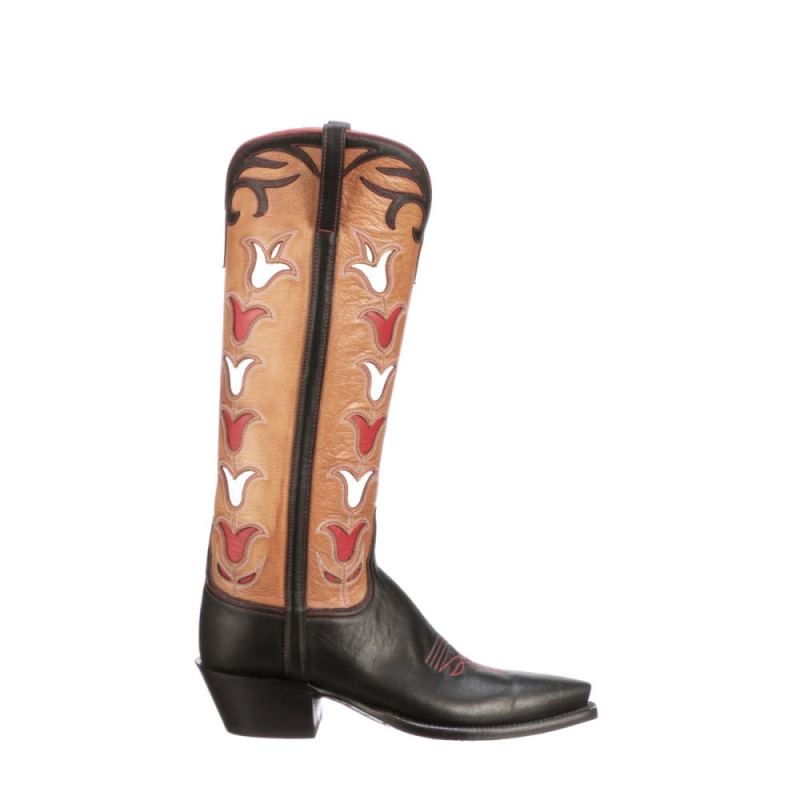 Lucchese Boots | Ladies Tall Tulip - Black + Rust
