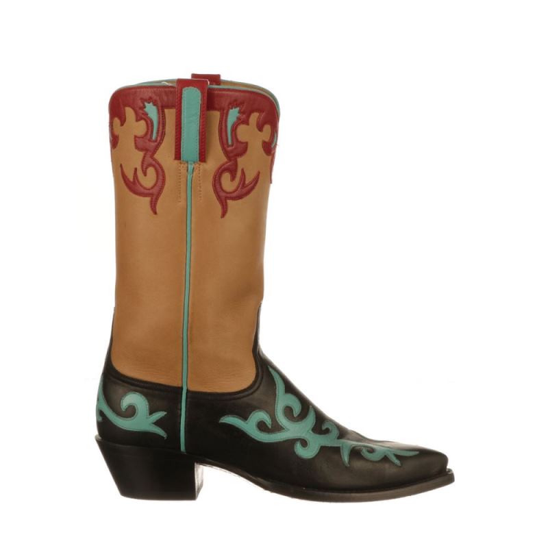 Lucchese Boots | Hollywood Rose - Black + Antique Saddle