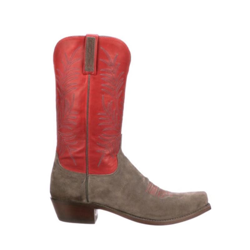 Lucchese Boots | Paxson Suede - Steel Grey + Red